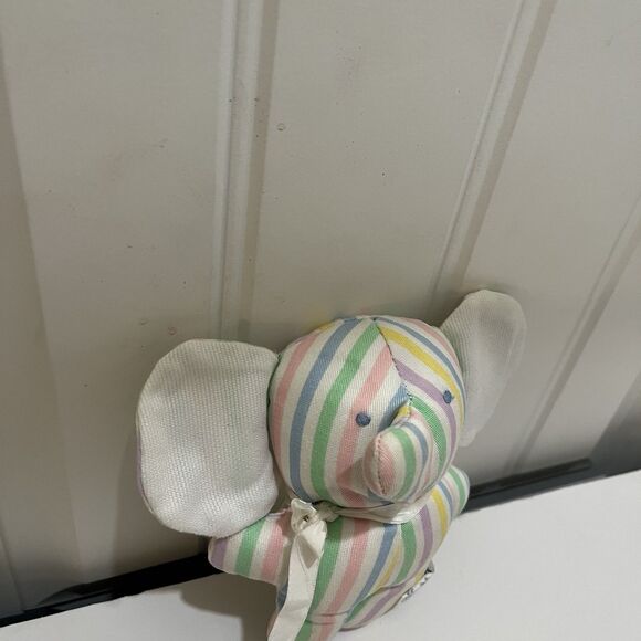 Bantam Vintage Pastel Striped Elephant Plush Rattle Stuffed Animal Toy 5.5" - Picture 3 of 10